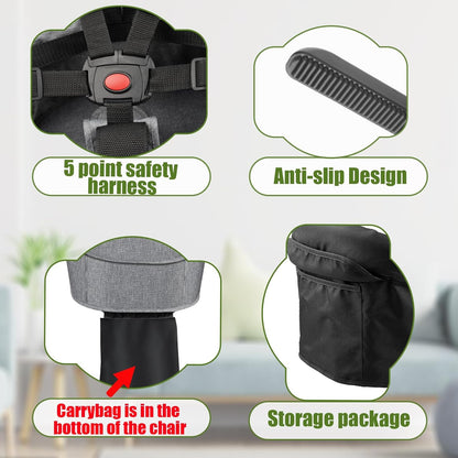 Hook On Chair,Folding Fast Table Chair with Storage Bag,Clip On Portable Highchair for Baby Attaches to Table,Baby Toddler Feeding Seat,Washable&for Home and Travel,with 5 Point Safety Harness.