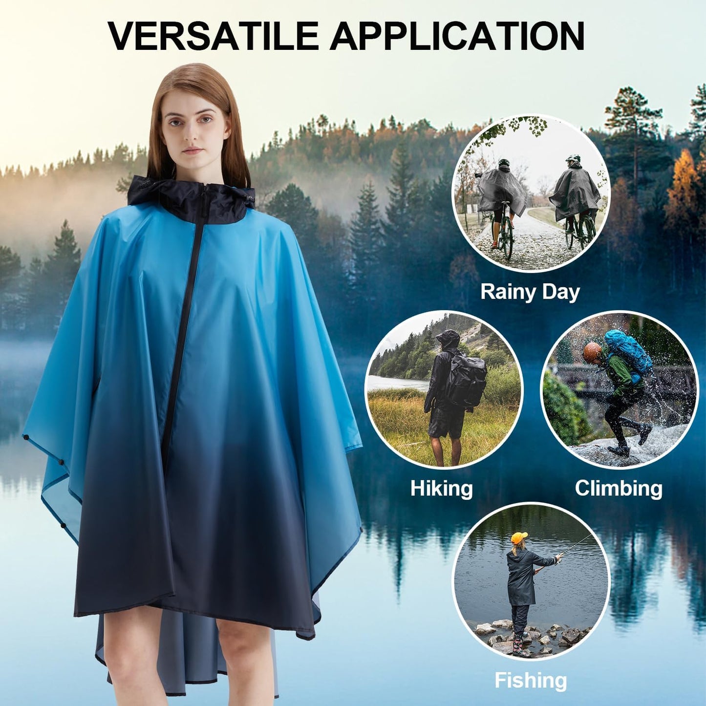 Rain Poncho Jacket Coat Hooded Zipper Style for Women/Men/Adult with Pocket