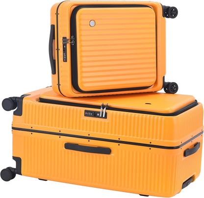 2 pieces 20/29 Aluminum Frame Carry On and Checked Luggage Set with Side Opening, Lightweight Hardshell ABS+PC Trunk Suitcase with TSA Lock, 360° Universal Wheels & Adjustable Handle, Orange