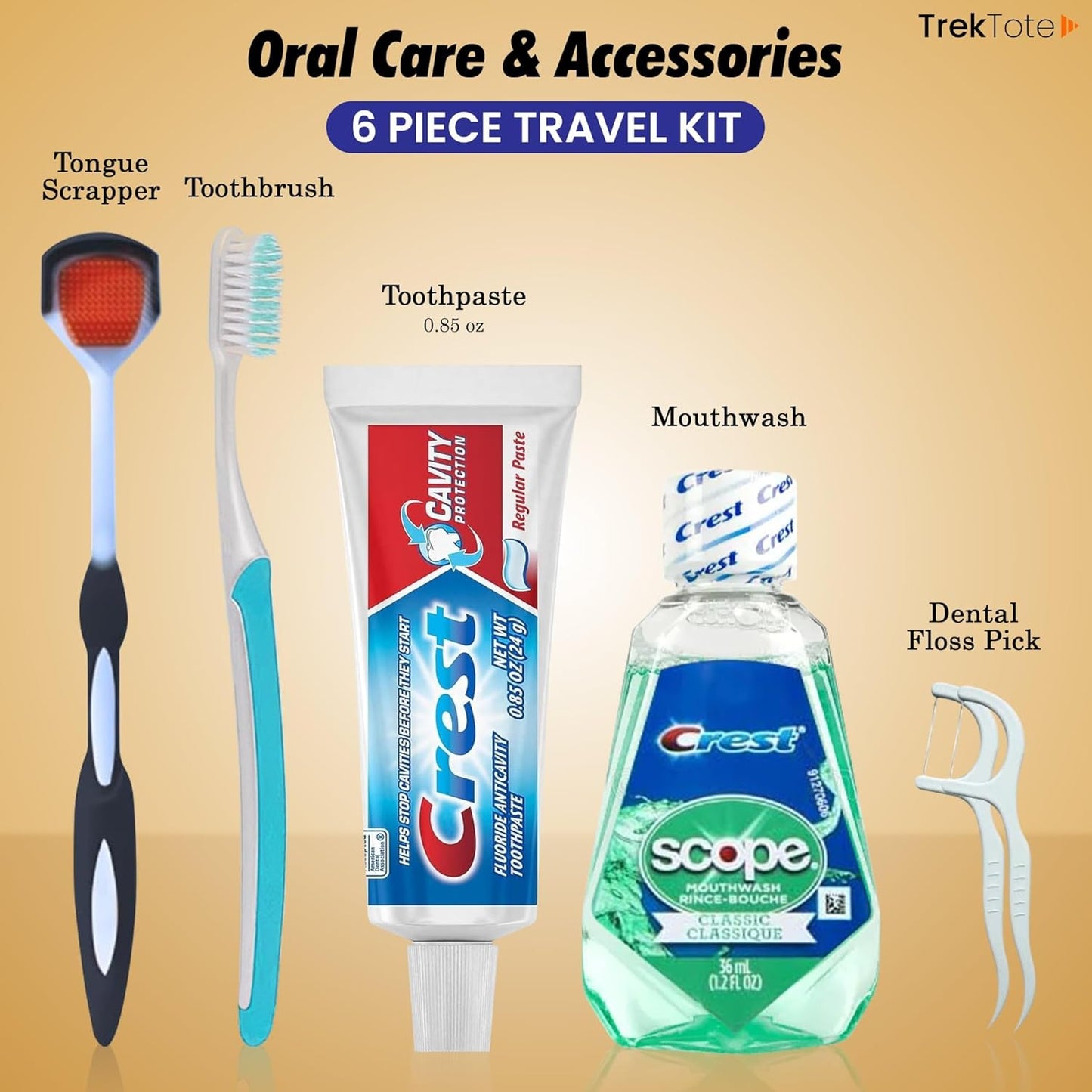 Trektote 6-Piece Travel Size Toothbrush and Toothpaste Set (25 Pack) - TSA Approved Toothbrush Travel Kit - Includes Toothpaste and Mouthwash - Dental Oral Care Kit