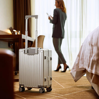 20 Inch All Aluminum Carry On Luggage 22x14x9 Airline Approved with Spinner Wheels,Hard Shell Zipperless Lightweight Small Suitcase with TSA Approved for Travel Business Women Men,Silver