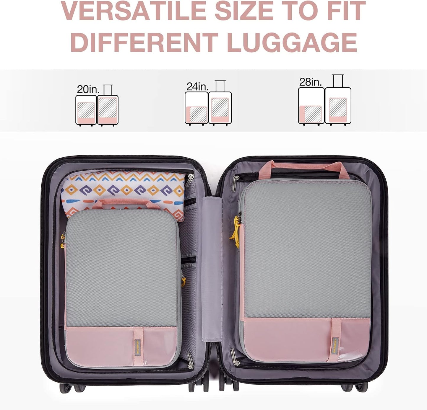 BAGSMART 6 Set Compression Packing Cubes - Lightweight Travel Essentials, Durable Luggage Organizer