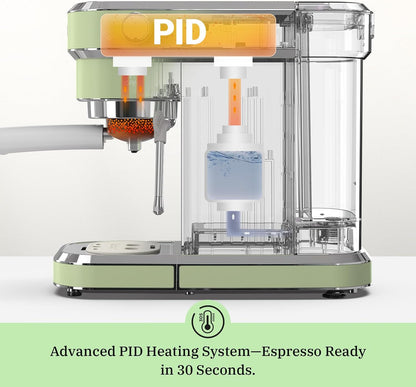 Laekerrt Espresso Machine 20 Bar Espresso Maker CMEP01 with Milk Frother Steam Wand, Professional Expresso Machine for Cappuccino and Latte (Stainless Steel, Green) Gift for Dad, Father, Coffee Lovers