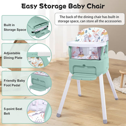 4 in 1 Portable Baby Highchair Convertible Highchair for Babies and Toddlers - Foldable Carry Small Box, High Chair, Infant Booster Seat, Dining Chair, Easy to Carry and Store(Green)