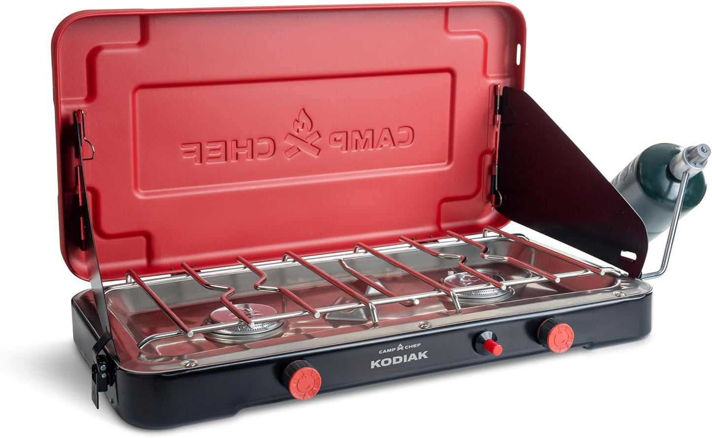 Camp Chef Mountain Series Kodiak - High Outpt Two-Burner Camp Stove - Lid Doubles as Windscreen - Portable Cooking Stove - For Outdoor Cooking - 20,000 BTU’s