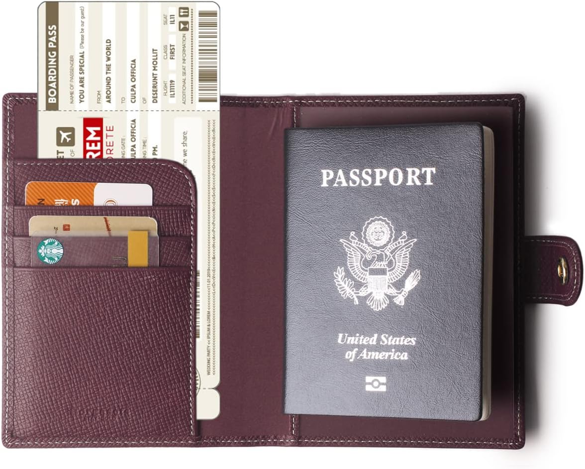 Genuine Leather Passport Case, RFID Passport Cover with Credit Card Holder for Women and Men Family ID Travel