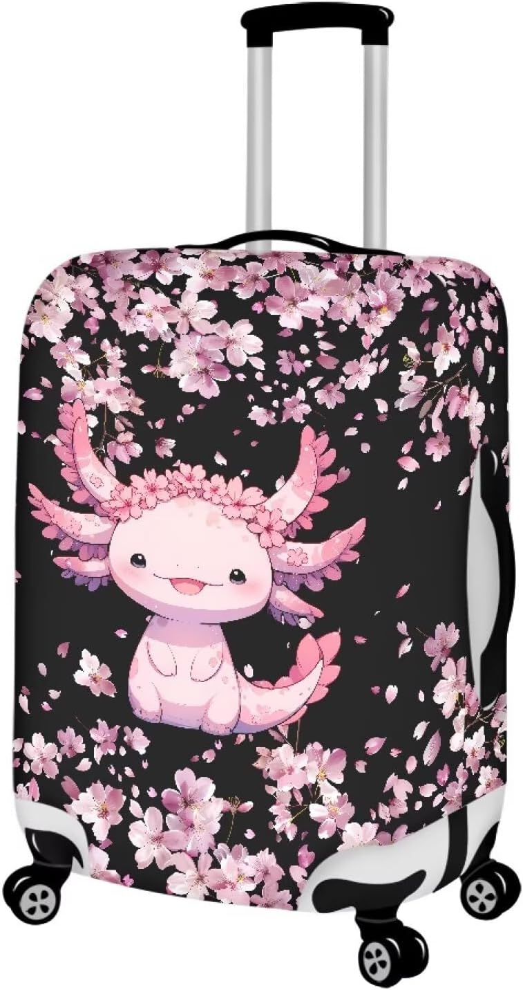 Cute Floral Axolotl Luggage Cover Travel Suitcase Protector Cover Zipper Closer for 30-32inch