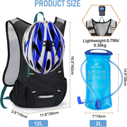Lightweight Hydration Backpack, Running Backpack with 2L Water Bladder, Hydro Water Daypack for Cycling Hiking Rave for Men Women