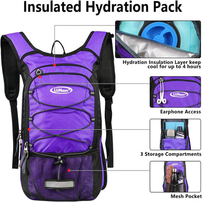 Insulated Hydration Pack Backpack with 3L BPA Free Leak-Proof Water Bladder, Keep Liquids Cool for Up to 5 Hours, Daypack for Hiking, Running, Cycling, Hunting, Climbing