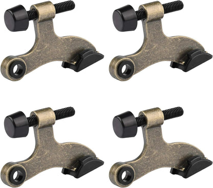 HOMOTEK 4 Pack Hinge Pin Antique Brass Door Stopper, Adjustable Deluxe Heavy Duty Door Stopper 2-1/2"x1-3/4”, with Black Rubber Bumper Tips