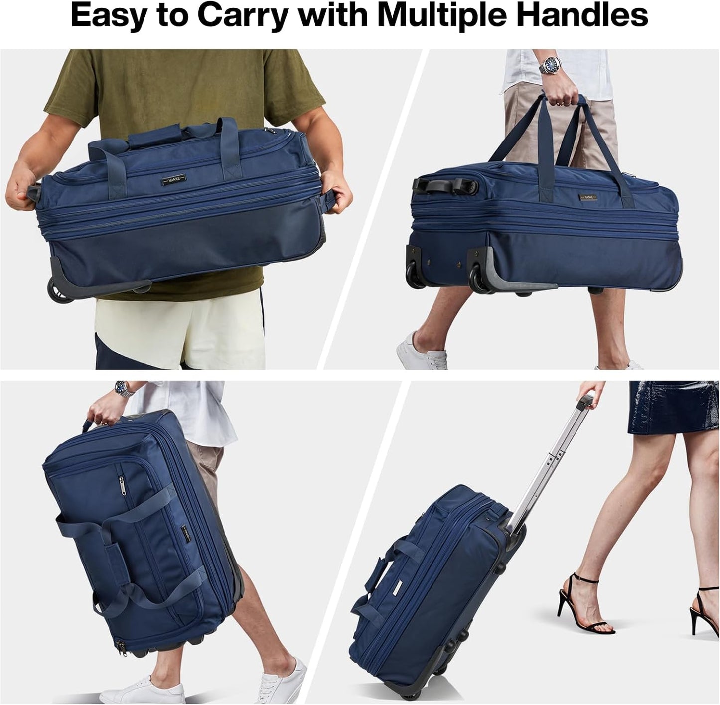 Hanke Expandable Carry On Luggage Suitcases with Wheels Foldable Duffle Bag for Travel Carry On suitcase Weekend Bag for Women Men（Blue）