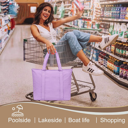 LEDAOU Beach Bags for Women, Beach Bags Waterproof Sandproof, Packable Beach Tote Bag with Zipper Travel Sports