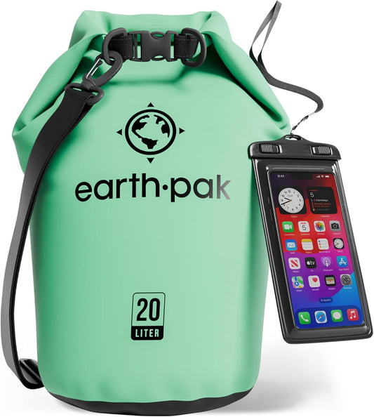 Earth Pak Waterproof Dry Bag - Roll Top Waterproof Backpack Sack Keeps Gear Dry for Kayak with Waterproof Phone Case