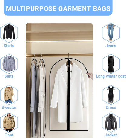 Garment Bags for Hanging Clothes 24'' x 40'' (Set of 12) Coat Covers for Closet Foldable Washable Dress Bags for Hanging Clothes for Long Dress Dance Costumes Suits Gowns Coats