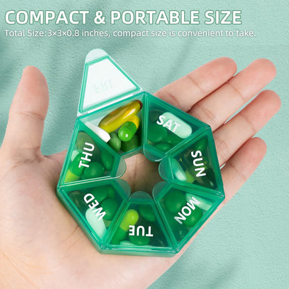 Weekly Pill Organizer, 2 Pack Portable Pill Box Medicine case 6 Colors (Seven Day) New Edition for Vitamin/Fish Oil/Pills/Supplements-Arthritis Friendly (Cyan)
