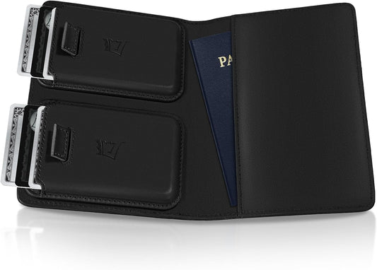 Kings Loot Passport Holder Wallet | RFID Blocking Leather Travel Wallet with Built-in Airtag Holder | Holds 1-6 Cards & Passport | Easy Pull Tab | Travel Wallets (Onyx Black)