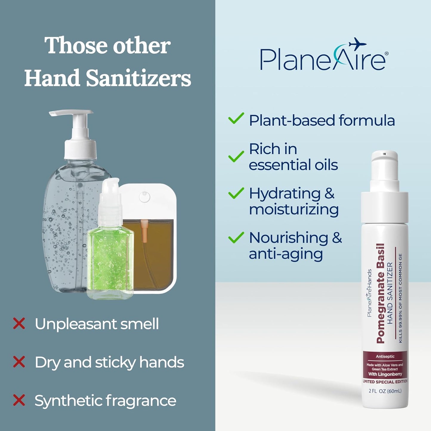 Pomegranate Basil Lotion Hand Sanitizer | Travel Size | Moisturizing Hand Lotion | Made with Aloe Vera & Essential Oils | Rich in Vitamin E | Cleanse & Moisturize | Scented Hand Sanitizer | 3-Pack