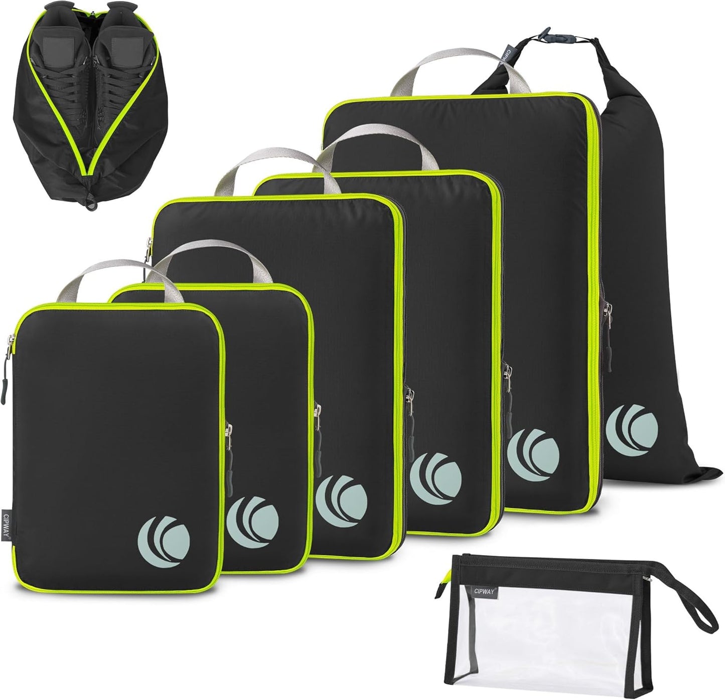 Cipway Compression Packing Cubes, Lightweight Travel Luggage Organizers with Shoe, Toiletry & Laundry Bags, Travel Essentials for Carry-on Suitcase (8 Piece, Black)