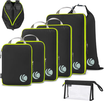 Cipway Compression Packing Cubes, Lightweight Travel Luggage Organizers with Shoe, Toiletry & Laundry Bags, Travel Essentials for Carry-on Suitcase (8 Piece, Black)