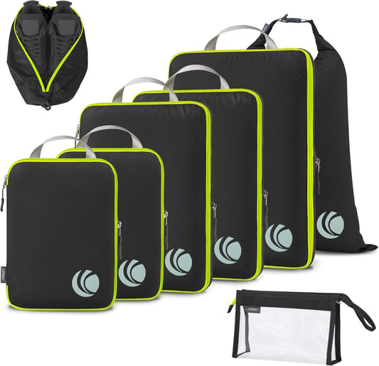 Cipway Compression Packing Cubes, Lightweight Travel Luggage Organizers with Shoe, Toiletry & Laundry Bags, Travel Essentials for Carry-on Suitcase (8 Piece, Black)