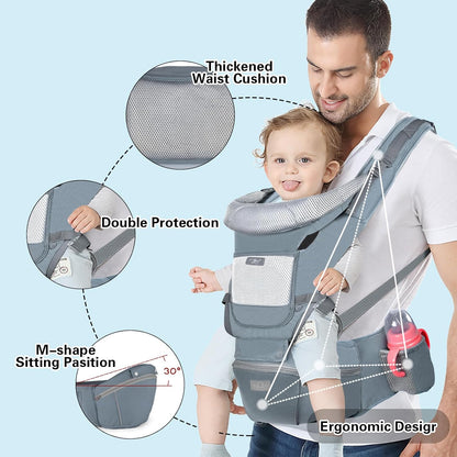 Baby Carrier Ergonomic Infant Carrier with Hip Seat Kangaroo Bag Soft Baby Carrier Newborn to Toddler 7-45lbs Front and Back Baby Holder Carrier for Men Dad Mom