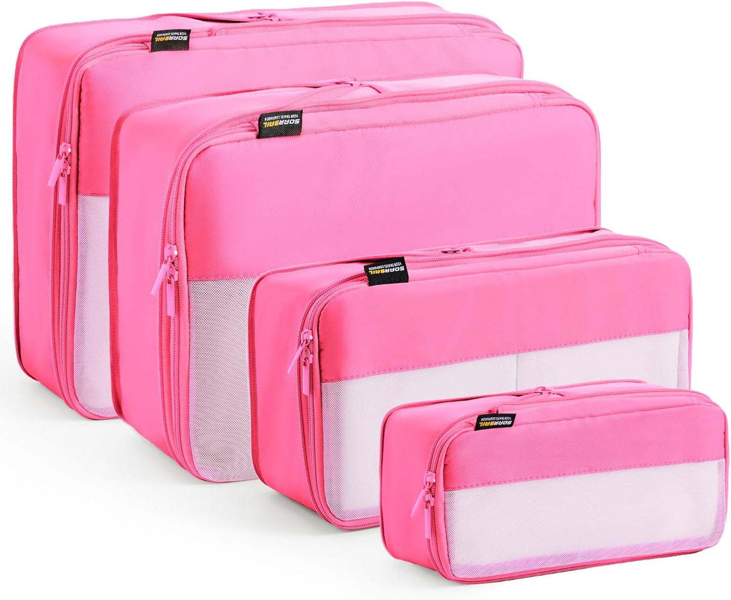 4 Set Compression Packing Cubes for Travel, Suitcases and Backpack Space Saving Organizers (Pink)
