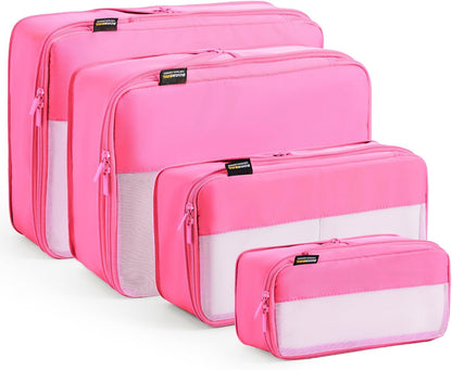 4 Set Compression Packing Cubes for Travel, Suitcases and Backpack Space Saving Organizers (Pink)