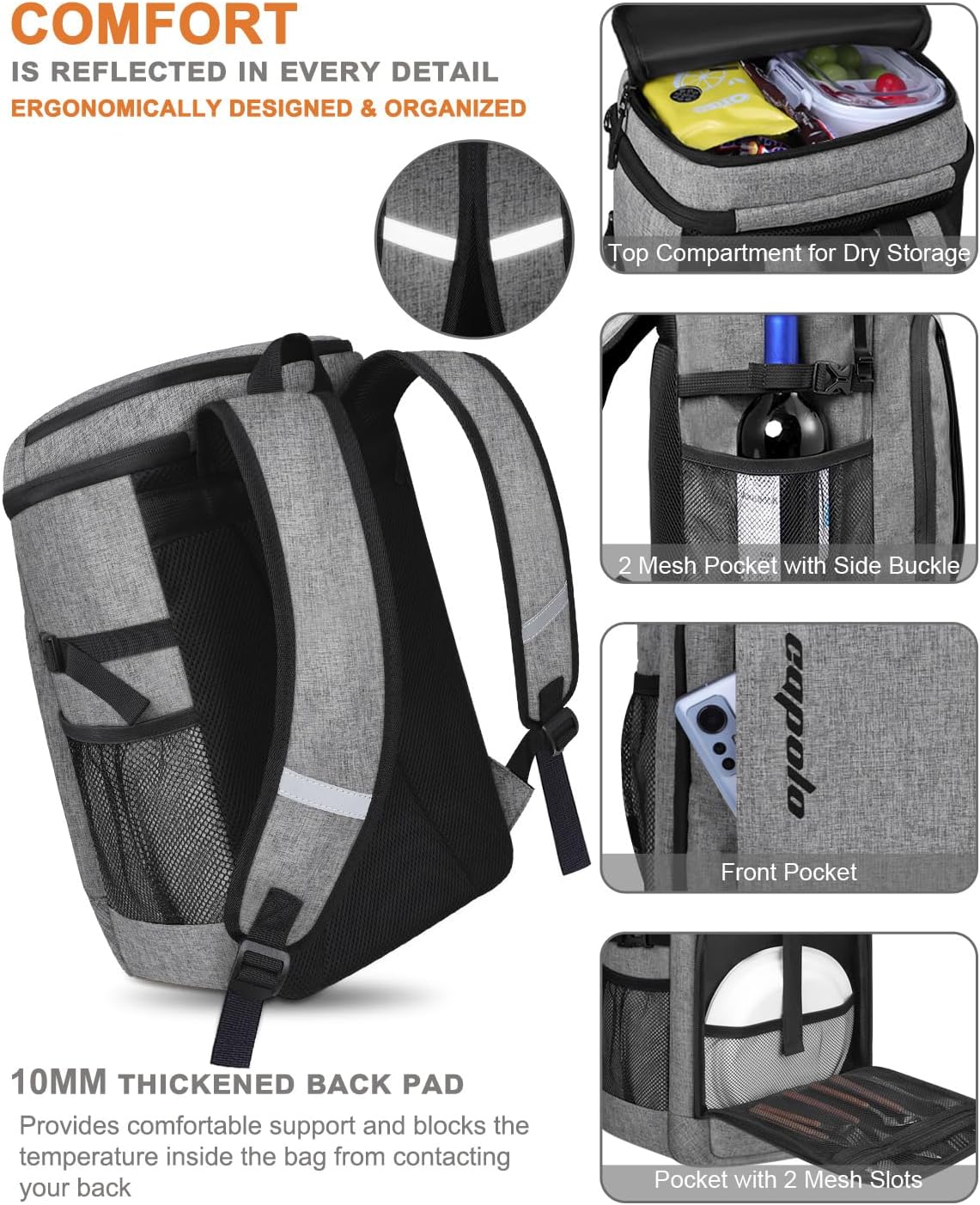Capolo 36/45 Cans Cooler Backpack Insulated Waterproof for Women Men Lunch Backpack Coolers Leak Proof Soft Cooler Bags