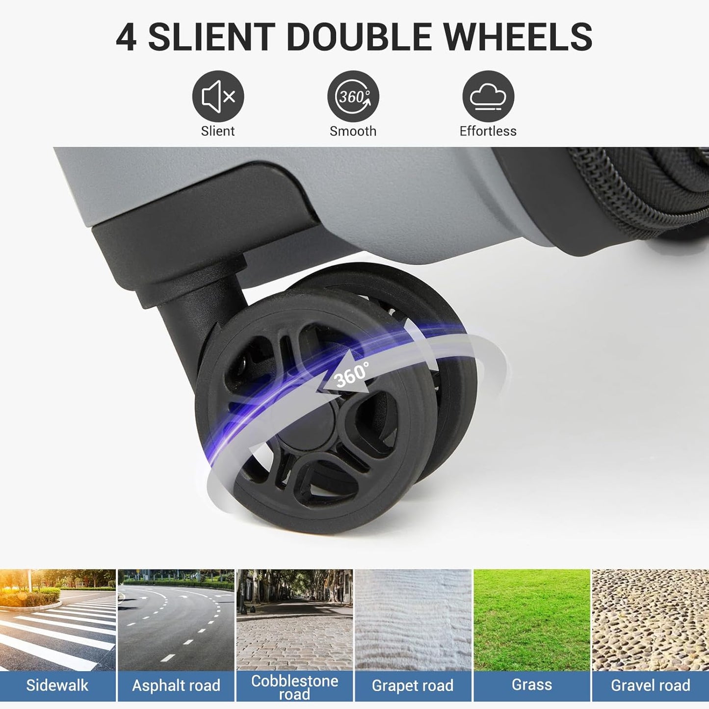 Kono 24 Inch Expandable Luggage Suitcase with Spinner Wheels, Durable Hardside Checked Luggage with Hidden Cup Holder, Lightweight Hard Shell Medium Suitcase with TSA Lock(Light Grey)