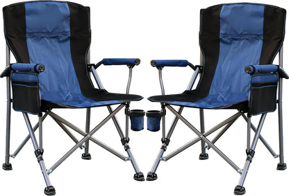Camping Chair for Adults Heavy Duty Outdoor Patio Lawn Chairs Portable Support 350 LBS High Back Padded Oxford with Armrests, Storage Bag, Cup Holder, for Outside Fishing, Camping, Foldable