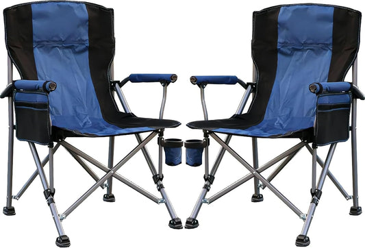Camping Chair for Adults Heavy Duty Outdoor Patio Lawn Chairs Portable Support 350 LBS High Back Padded Oxford with Armrests, Storage Bag, Cup Holder, for Outside Fishing, Camping, Foldable