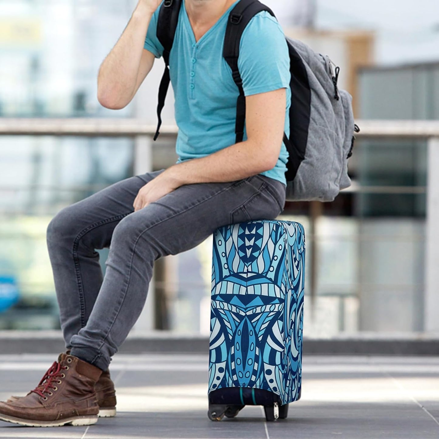 HYPER VENTURE Washable Luggage Cover - Fashion Suitcase Protector Fits 18-22 Inch Luggage (Cockle Stairs, S)