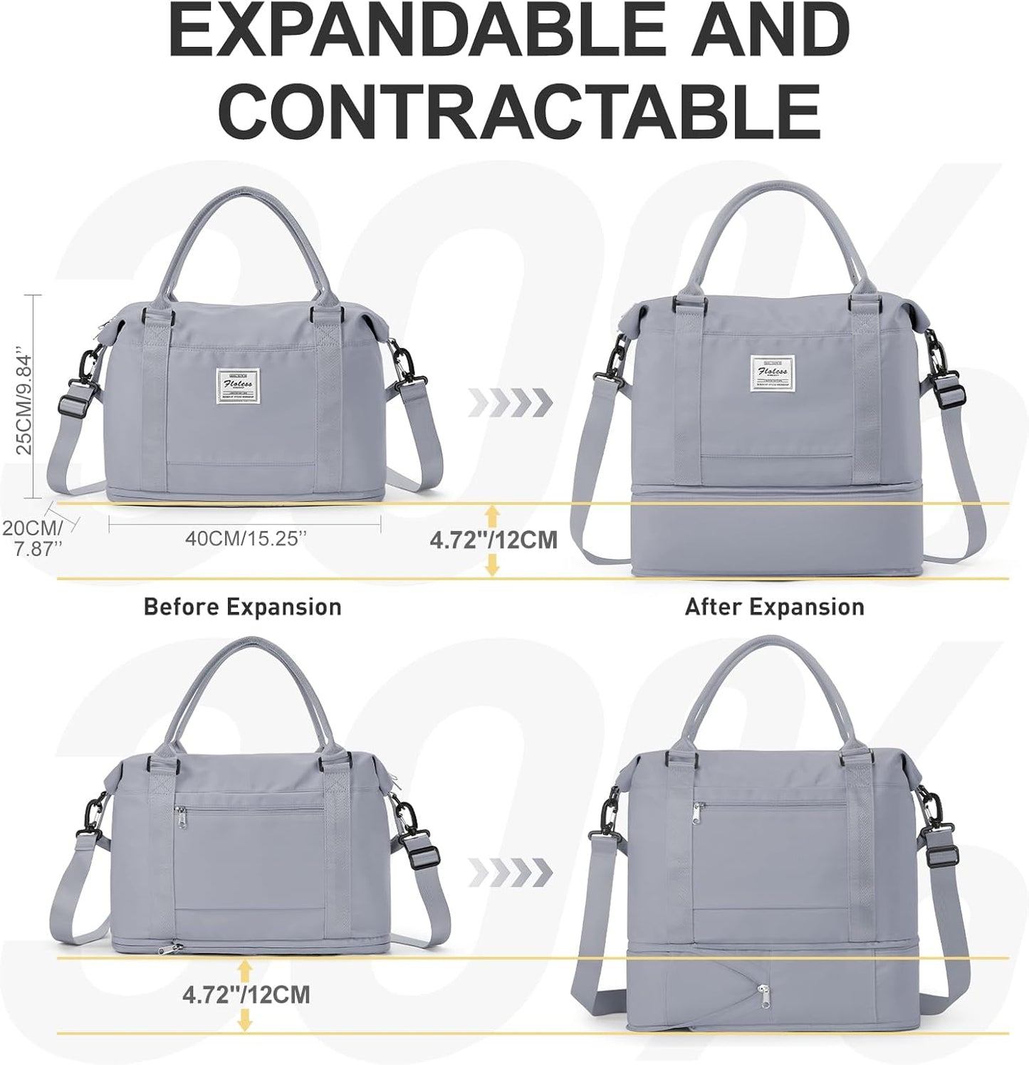 Travel Duffel Bag, Sports Tote Gym Bag, Shoulder Weekender Overnight Bag for Women