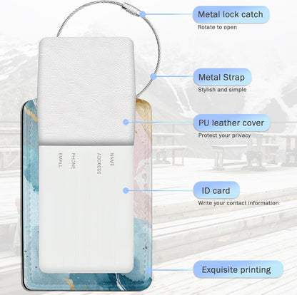 Luggage Tags for Suitcase,Abstract Colorful Marble Texture Luggage Tags of Set 2 Leather Identifiers Privacy Cover with Stainless Steel Loop for Women Men Travel Bag Suitcase