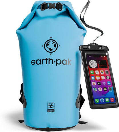 Earth Pak Waterproof Dry Bag - Roll Top Waterproof Backpack Sack Keeps Gear Dry for Kayak with Waterproof Phone Case