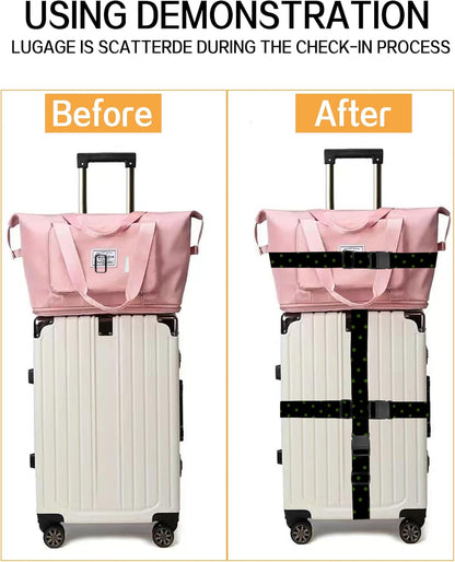 Luggage Straps for Suitcases, Adjustable Travel Belt, Durable Wide Luggage Strap, Cute Suitcase Strap Identifiers with Buckle, Bag Straps for Luggage, Black Green Stars