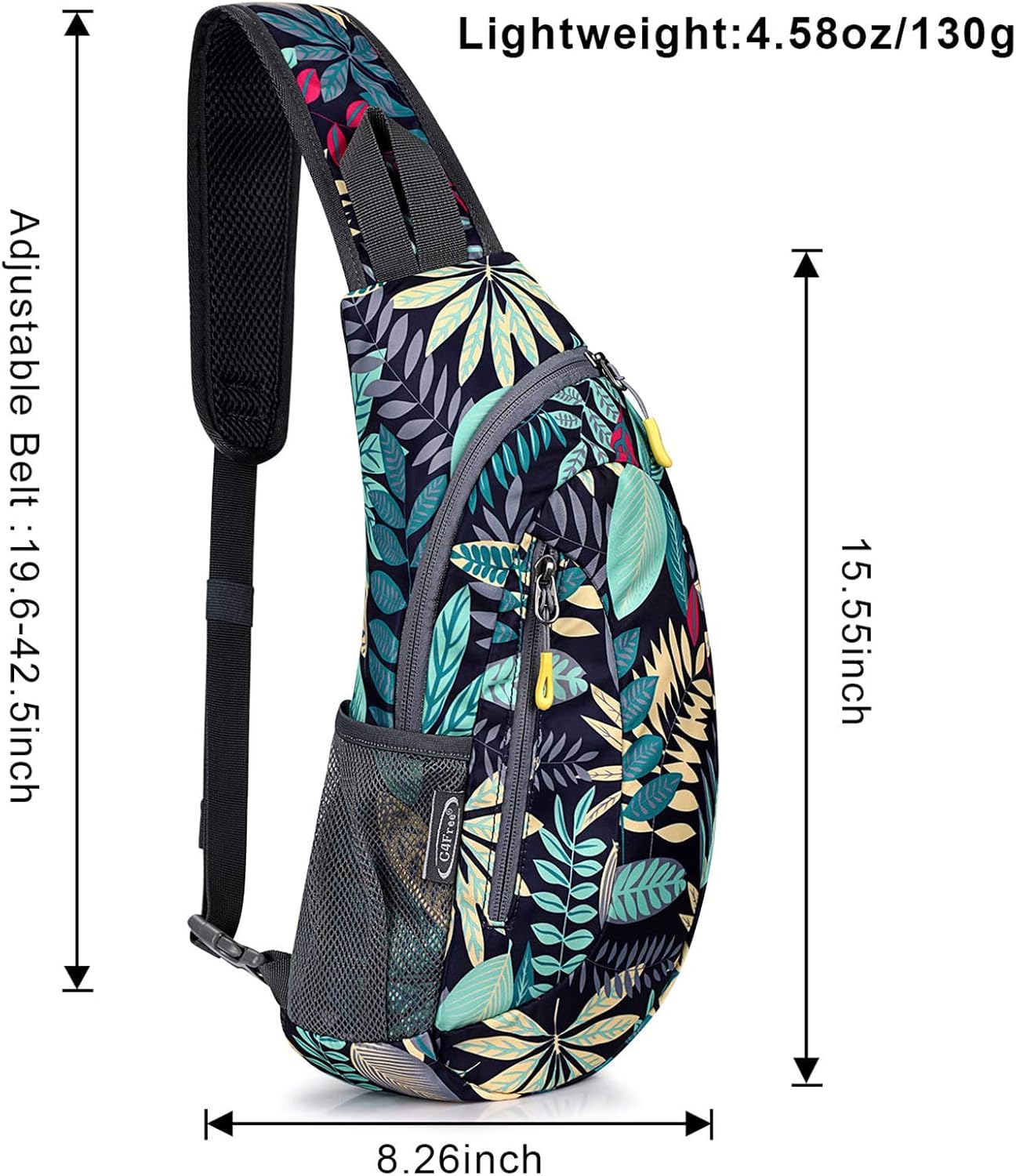 G4Free Sling Bag for Men Women, Small Crossbody Backpack Lightweight Chest Shoulder Bags for Travel, Outdoor and Sports (Blue Leaf)