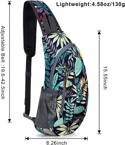 G4Free Sling Bag for Men Women, Small Crossbody Backpack Lightweight Chest Shoulder Bags for Travel, Outdoor and Sports (Blue Leaf)