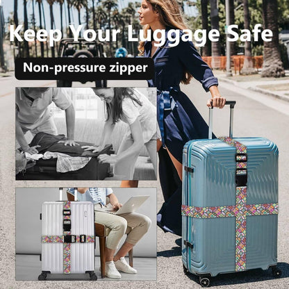 2 Pack Luggage Straps for Suitcases Adjustable Luggage Belt TSA Approved, Bright Colors Travel Packing Straps with Quick Release Buckle Unique Nylon for Sleeping Bag Car Seat, Bohemia