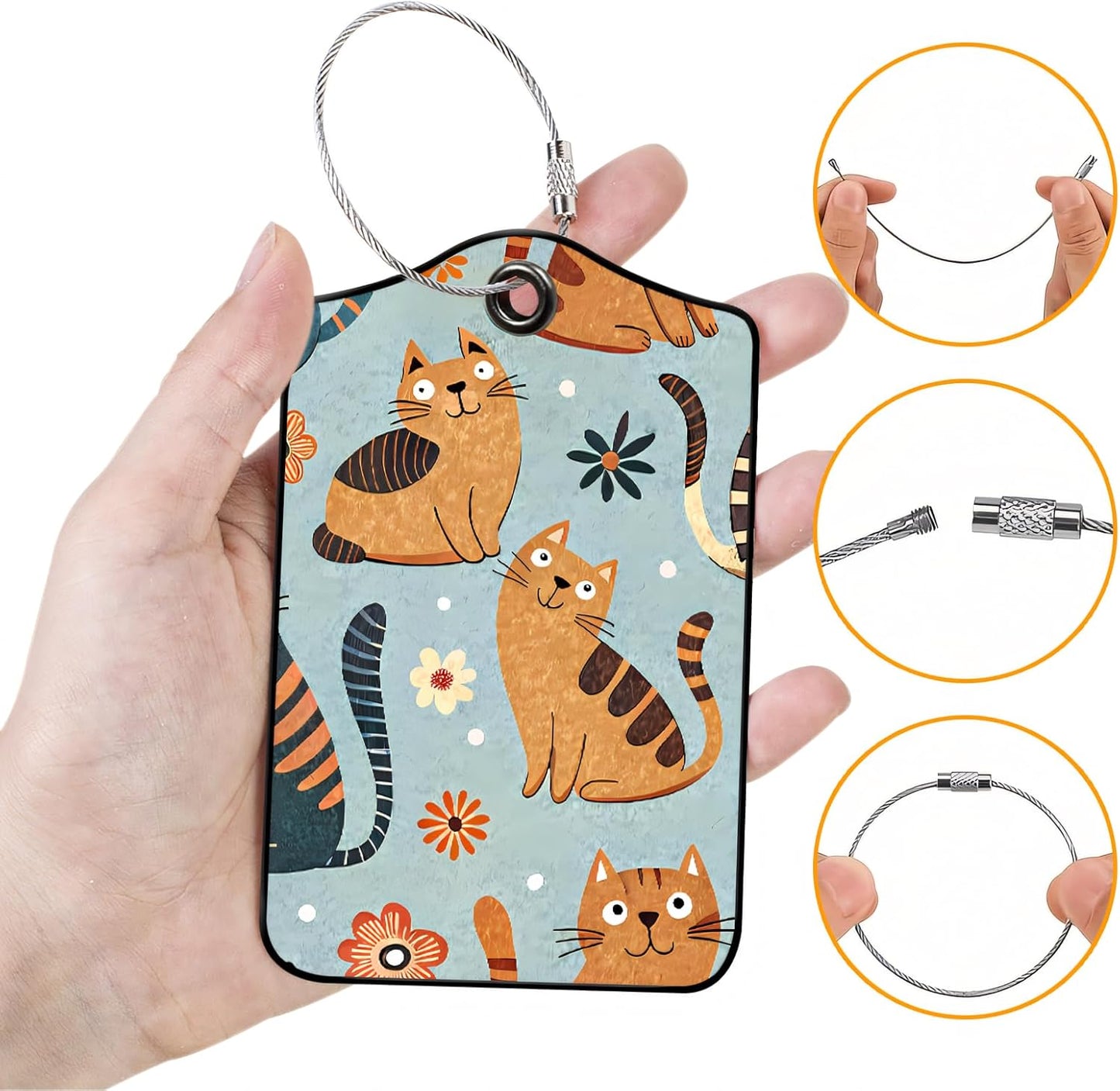 Luggage Tags for Suitcases, 2-Pack PU Leather for Cruise & Travel, Baggage ID Tags with Privacy Cover & Address Card, Durable Metal Ring, Kids Adults Travel Accessories, Whimsical Felines & Flora