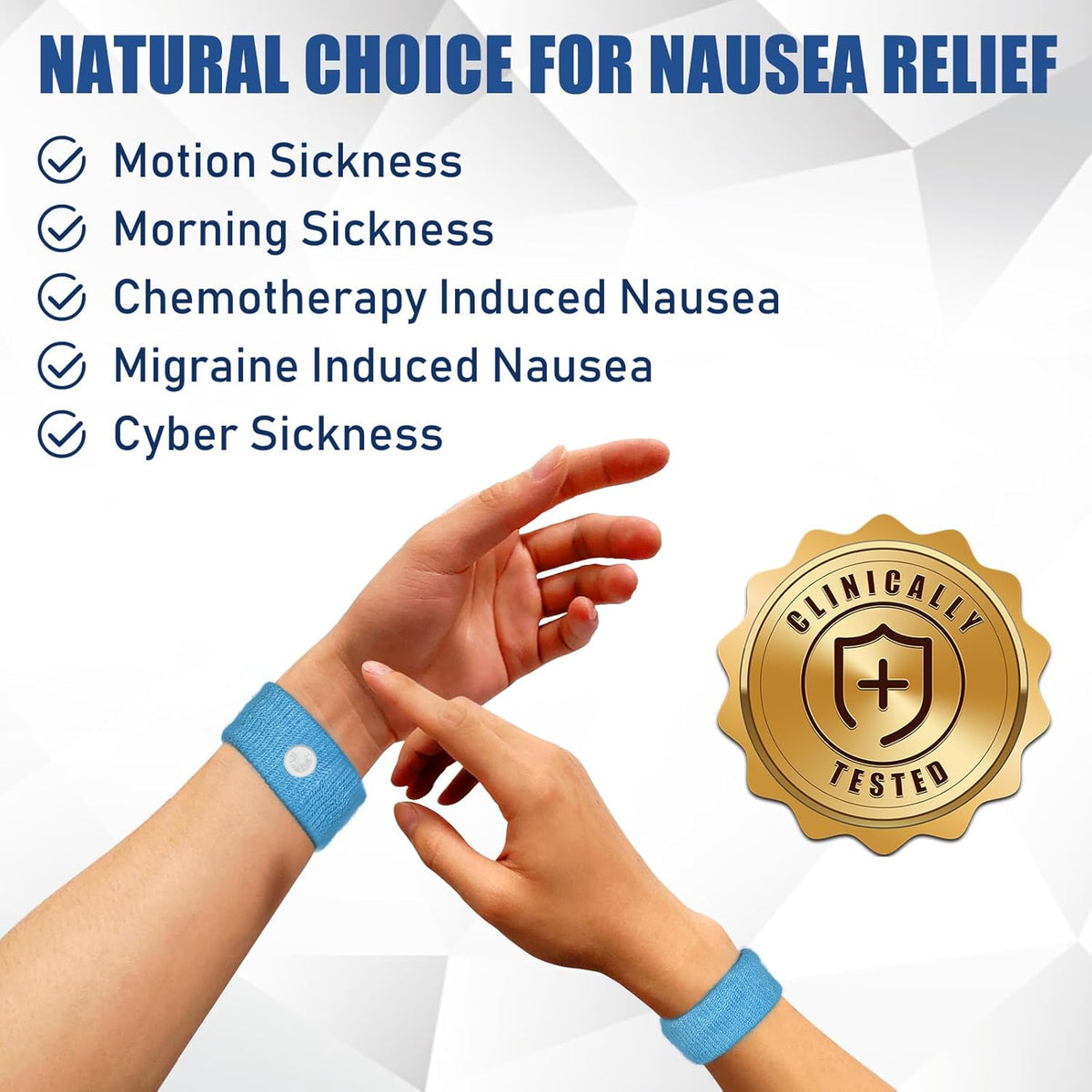 Motion Sickness Bands Anti Nausea Wristband for Adult and Kids Morning Sickness Relief for Pregnant Women Acupressure Nausea Relief for Car, Sea, Air Sickness - 1 Pair Blue