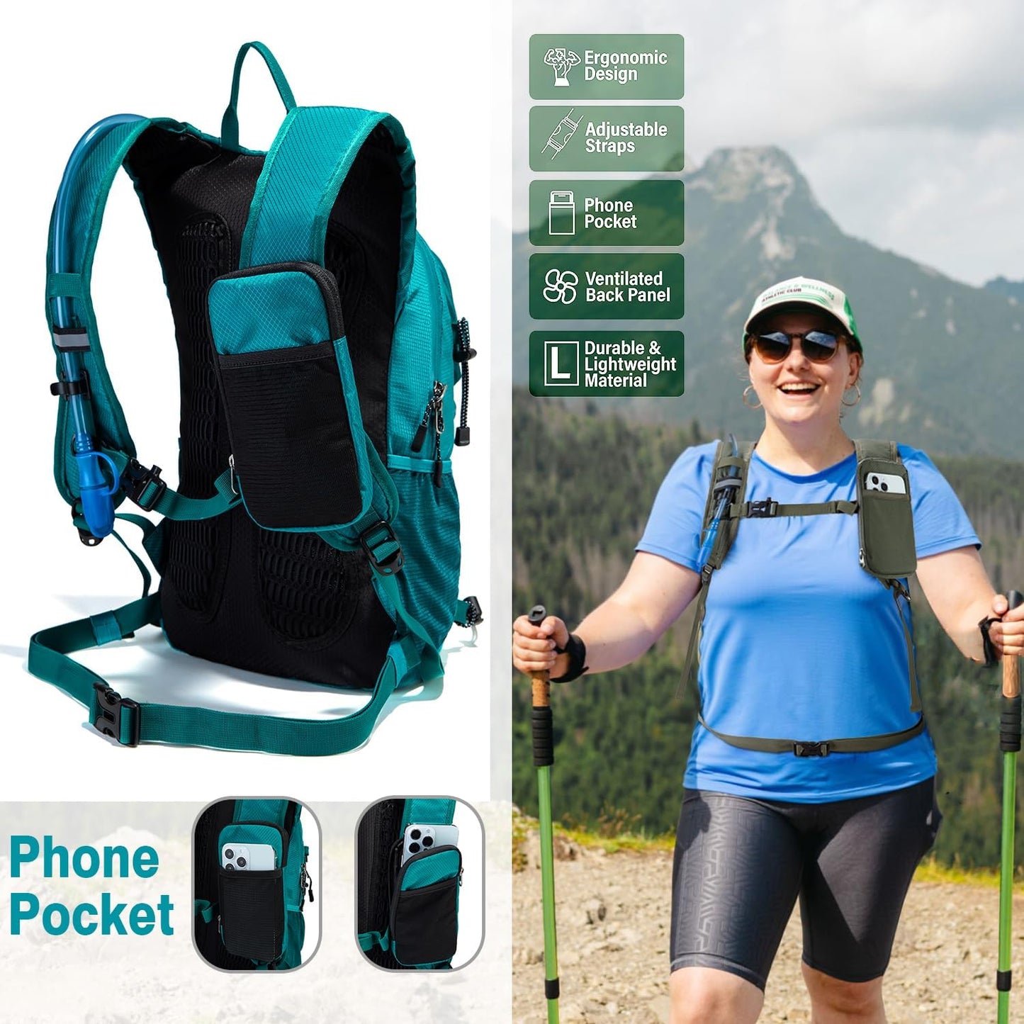 Insulated Hydration Backpack Pack with 2L Water Bladder Lightweight 22L Hiking Backpack Bag for Women Men Daypack for Hiking Running Festival Camping Biking