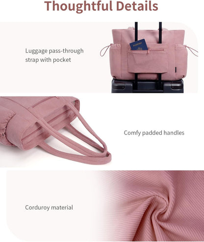 ECOHUB Tote Bag for Women, Work Tote Bags with Laptop Compartment, Large Corduroy Tote Bag with Stanley Cup Holder