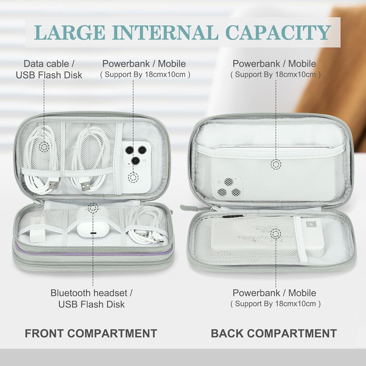 FYY Electronic Organizer, Travel Cable Organizer Bag Pouch Electronic Accessories Carry Case Portable Waterproof Double Layers Storage Bag for Cable, Charger, Phone, Earphone, Medium Size- Mint Green