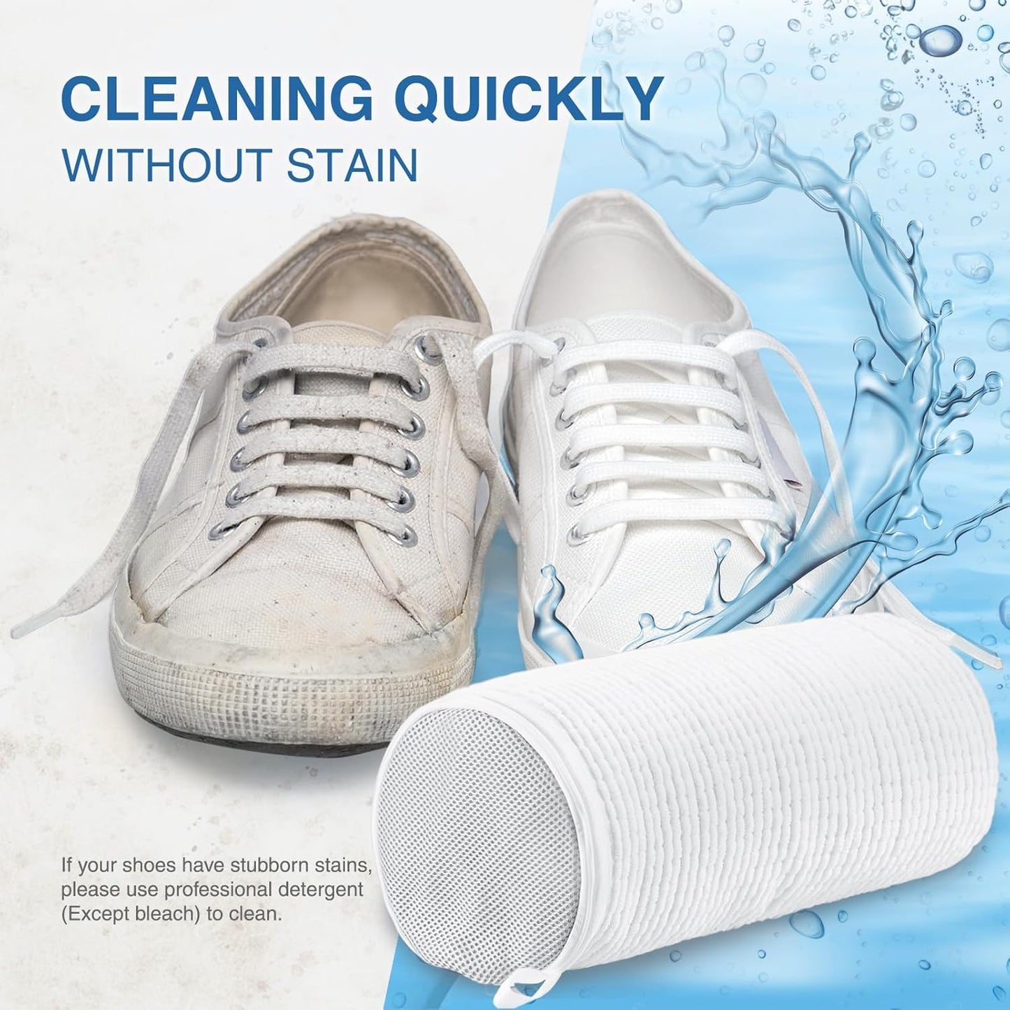 Shoe Washing Machine Bag 2PCS, Reusable Durable Invisible Zipper Laundry Bags for Shoes, Shoe Wash Bag for Washer and Dryer, Sneaker Tennis Shoe Cleaning Bag for All Shoe Types, White