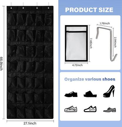35Large Pockets Over The Door Shoe Organizer, Mesh Pockets Shoe Holder Rack, Capacity Shoe Hanging Storage，door shoe rack With 4 Metal Hook.