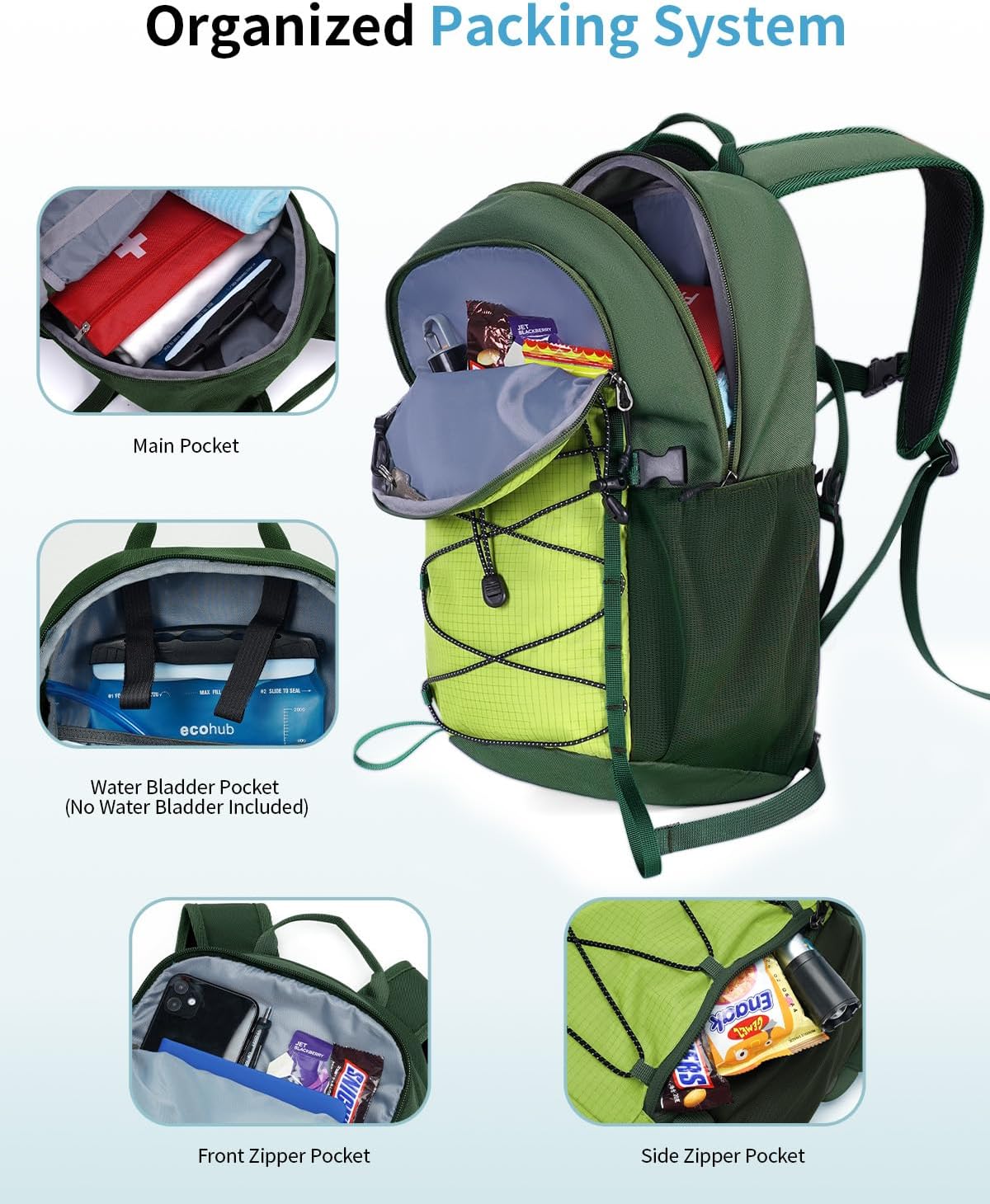 ECOHUB Small Hiking Backpack for Men Women, 20L Lightweight Travel Backpacks Water Resistant Camping Cycling Hiking Daypack