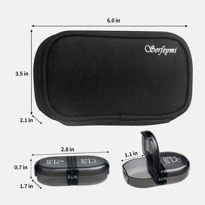 Serfeymi Weekly Travel Pill Organizer 2 Times A Day AM PM Upgraded Black Pill Box 7 Day with Portable Zipper Canvas Pill Case, Medicine Organizer for Pills, Vitamins, Supplements, Fish Oils - Black 01