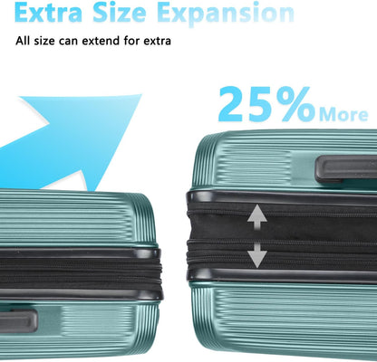 20 Inch Lightweight Expandable Carry On Luggage, PC Hardside Suitcase with Spinner Wheels & TSA Lock, Carry-on 20-Inch, Green