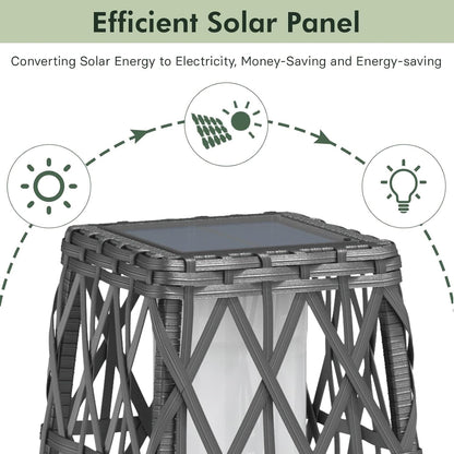 Grand patio 2-Piece Outdoor Solar-Powered Woven Wicker Lantern Floor Lamp Decoration for Deck Garden Lawn Porch - Medium Cindy, Silver Gray